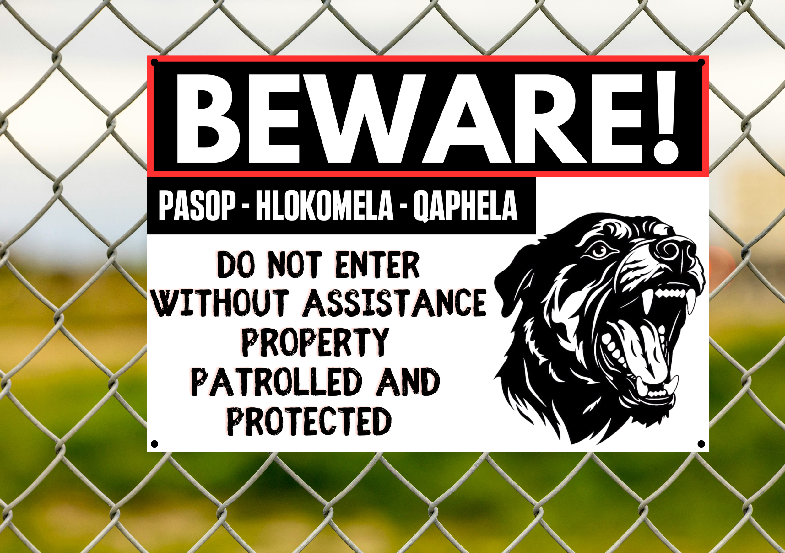 Beware of the dog gate sign - Size A5